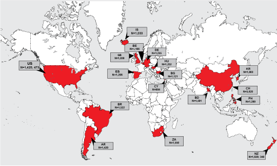 Map of statistics on stigma around the world